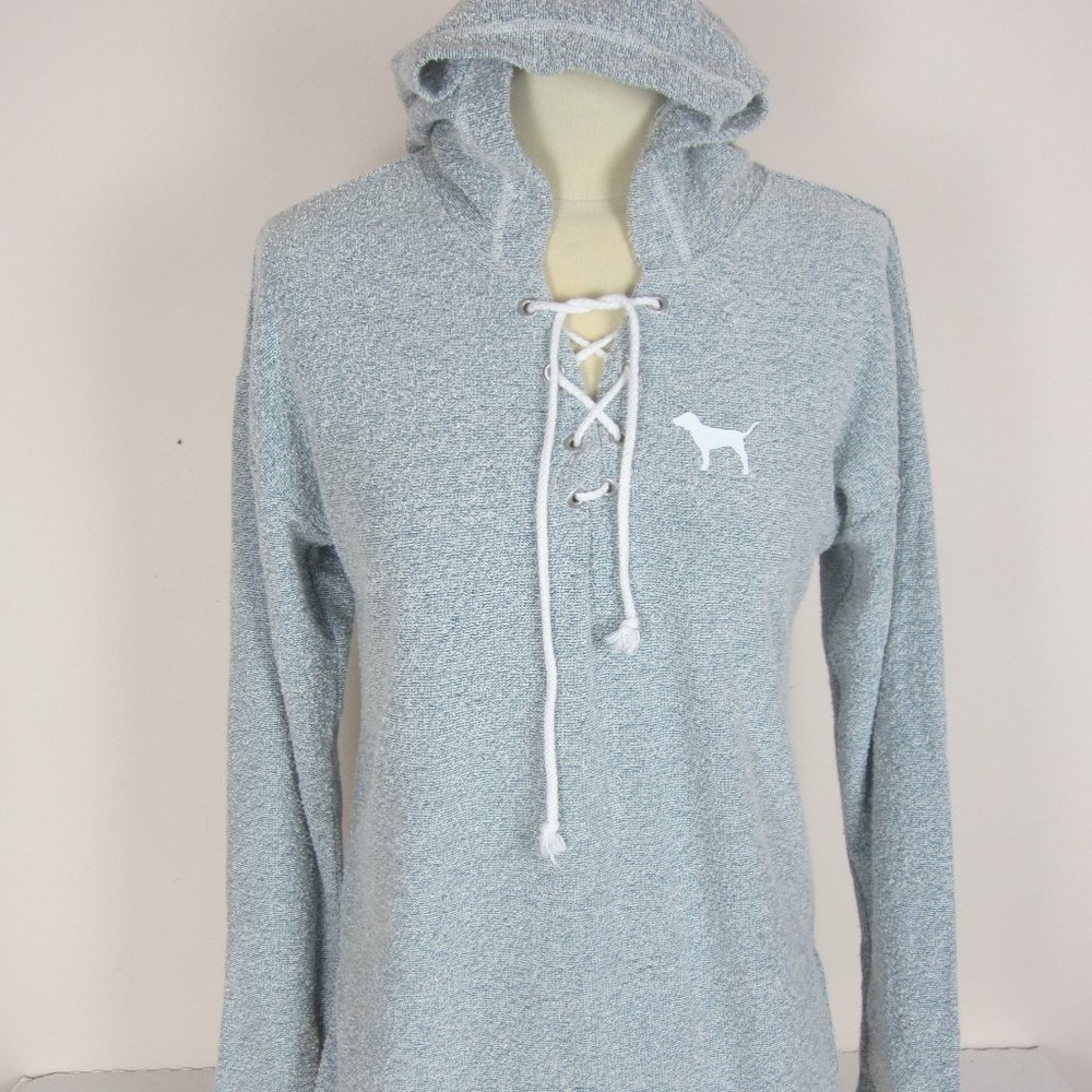 PINK Victoria's Secret Blue Terrycloth Pullover Logo Hoodie XS